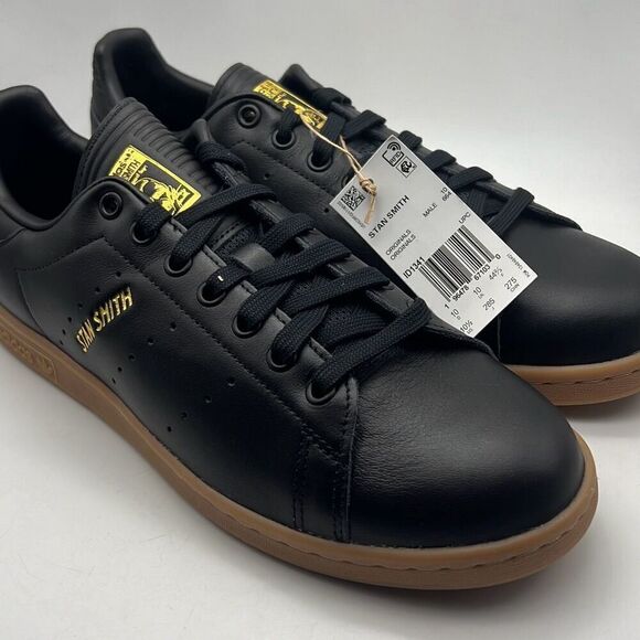 ADIDAS‎ STAN SMITH Core Black Gum LEATHER casual ID1341 Shoes Men 10.5 NWB - Picture 1 of 11